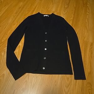 Ann Mashburn Front Button Long Sleeve Ribbed Cardigan Black Women Size XS